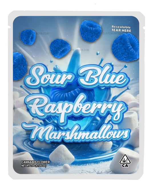 Sour Blue Raspberry Marshmallows Customizable 3.5g Mylar Bags
