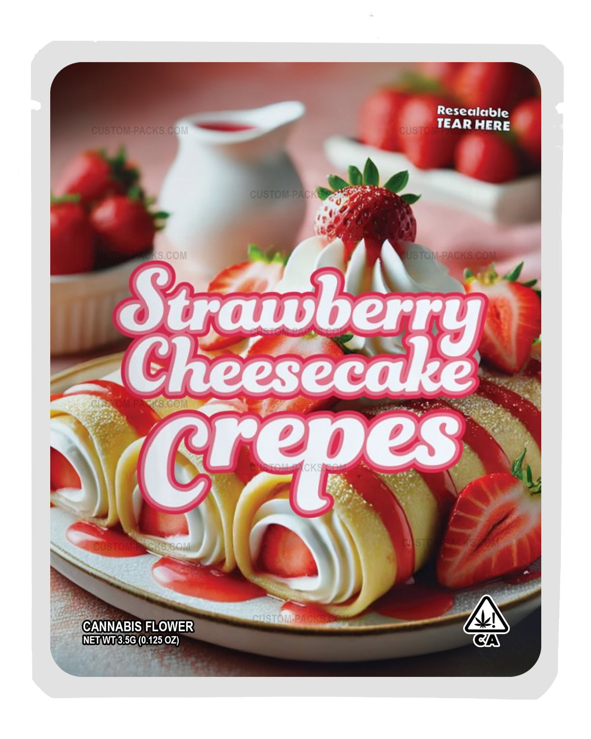 Strawberry Cheesecake Crepes Customizable 3.5g Mylar Bags