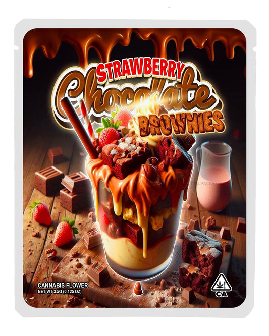 Strawberry Chocolate Brownies Customizable 3.5g Mylar Bags