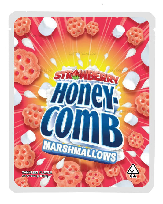 Strawberry Honeycomb Marshmallows Customizable 3.5g Mylar Bags