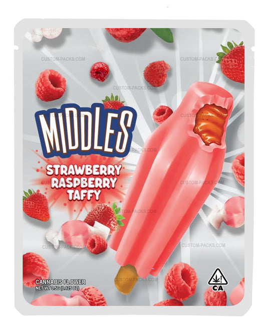 Strawberry Raspberry Taffy Middles Customizable 3.5g Mylar Bags