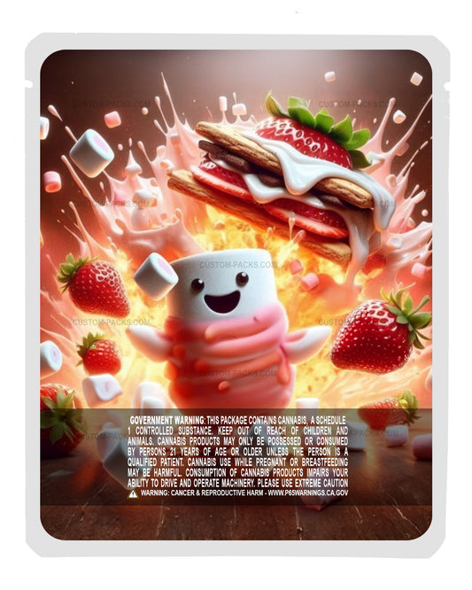 Strawberry S'mores Marshmallows Customizable 3.5g Mylar Bags