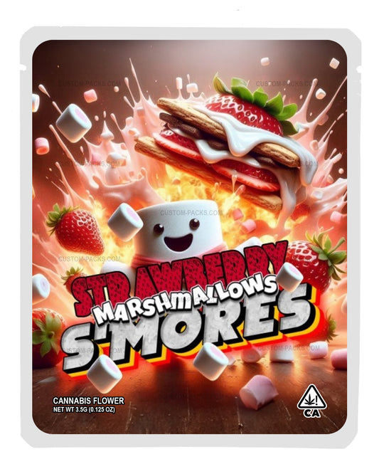 Strawberry S'mores Marshmallows Customizable 3.5g Mylar Bags