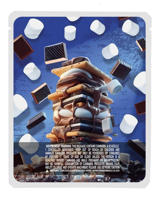 Triple Stack Marshmallow S'mores Customizable 3.5g Mylar Bags