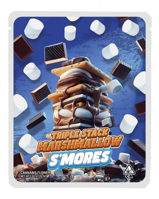 Triple Stack Marshmallow S'mores Customizable 3.5g Mylar Bags