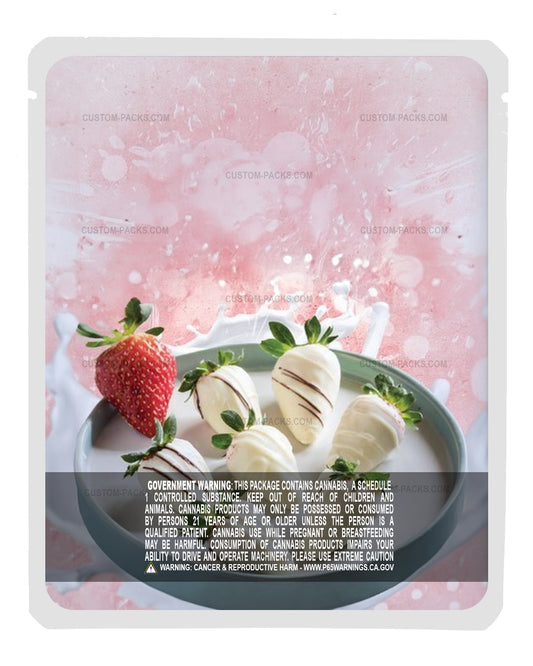 White Chocolate Strawberries Customizable 3.5g Mylar Bags