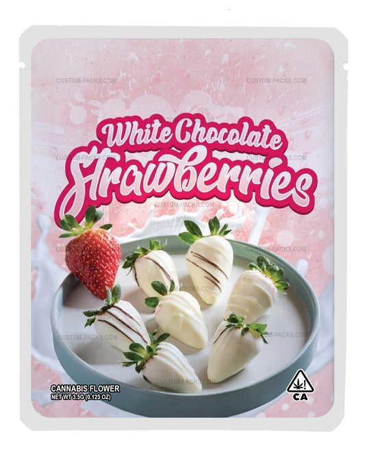 White Chocolate Strawberries Customizable 3.5g Mylar Bags