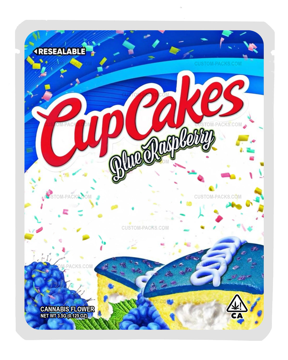 Blue Raspberry Cupcakes Customizable 3.5g Mylar Bags – Custom-Packs
